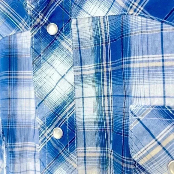 Vintage Wrangler Men’s Blue Plaid Pearl Snap Western Shirt Size Large - Picture 4 of 8